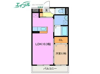 アンジュー(1LDK/3階)の間取り写真