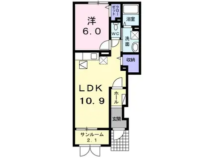 セイリングVII(1LDK/1階)の間取り写真