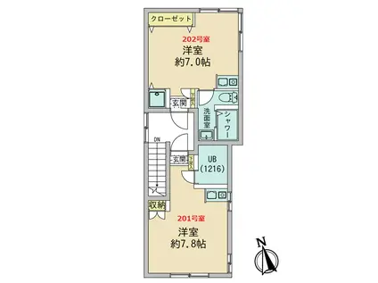 Kハイツ(ワンルーム/2階)の間取り写真