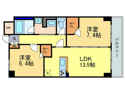 サンシティ草津駅前(2LDK/6階)の間取り写真