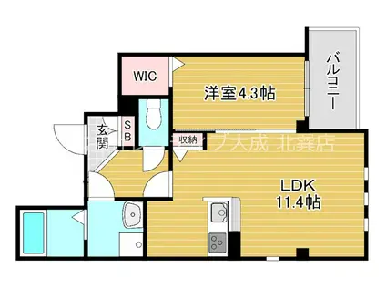 シュクル今里(1LDK/3階)の間取り写真