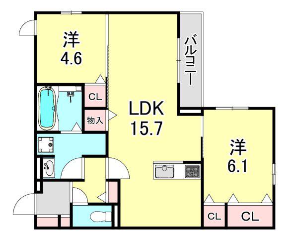 クラシスト甲子園一番町(2LDK/3階)の間取り写真