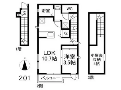 トラストヒルズ(1LDK/2階)の間取り写真