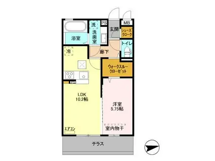 R.ザウバーII A棟(1LDK/1階)の間取り写真
