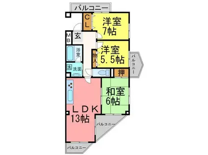 プール・トゥジュール甲陽園(3LDK/1階)の間取り写真