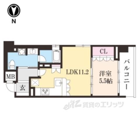 リーガル京都西陣Ⅱ(1LDK/2階)の間取り写真