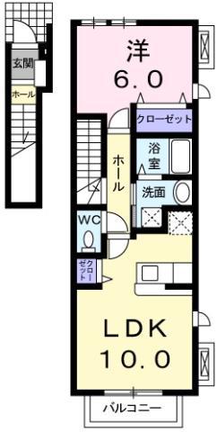 メゾンSAKAKI(1LDK/2階)の間取り写真