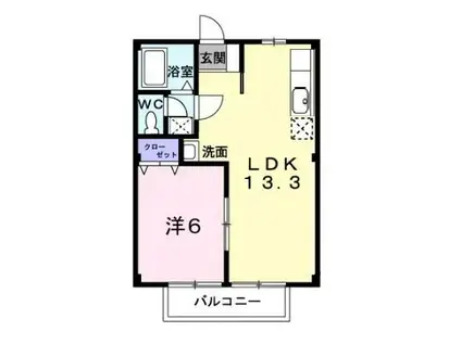 エバグリーンB(1LDK/1階)の間取り写真