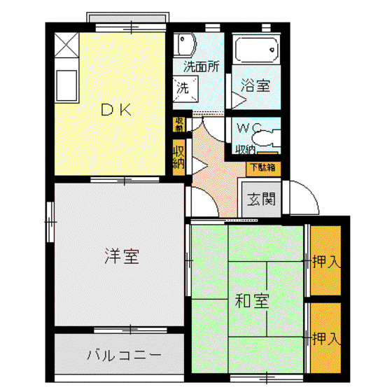 カルムF A棟(2DK/2階)の間取り写真