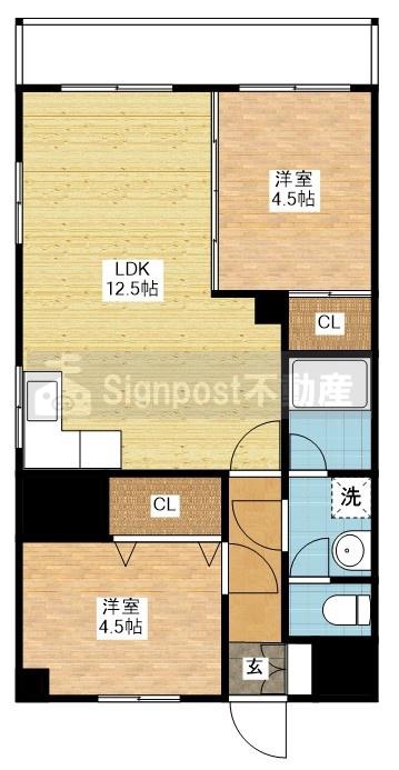 ルミエール多以良(2LDK/5階)の間取り写真