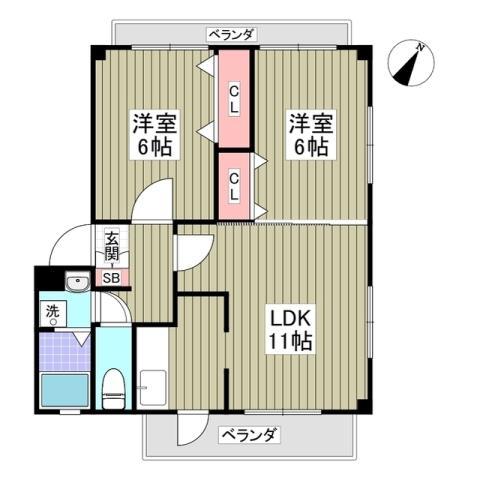 湘南新宿ライン高海 藤沢駅 徒歩32分 2階建 築24年(2LDK/1階)の間取り写真