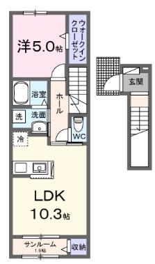 ライツハウスE(1LDK/2階)の間取り写真