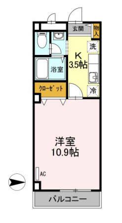 リビングアレイK(1K/1階)の間取り写真