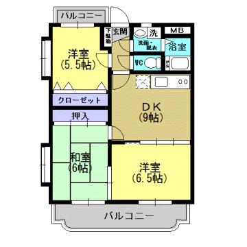 エバンジェル(3DK/1階)の間取り写真