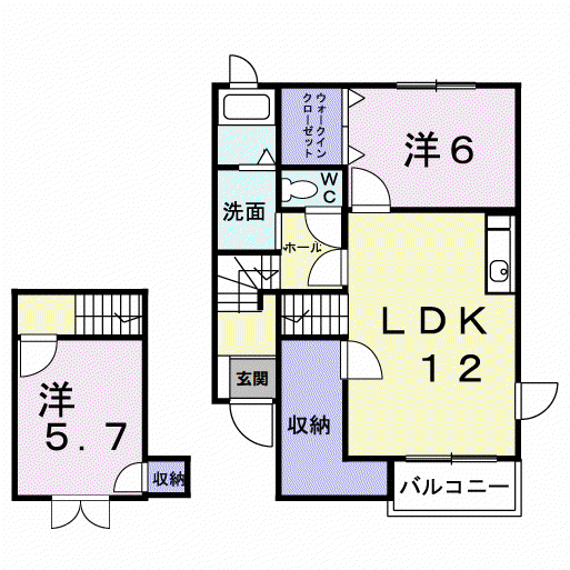 エスポワール高野A(2LDK/2階)の間取り写真