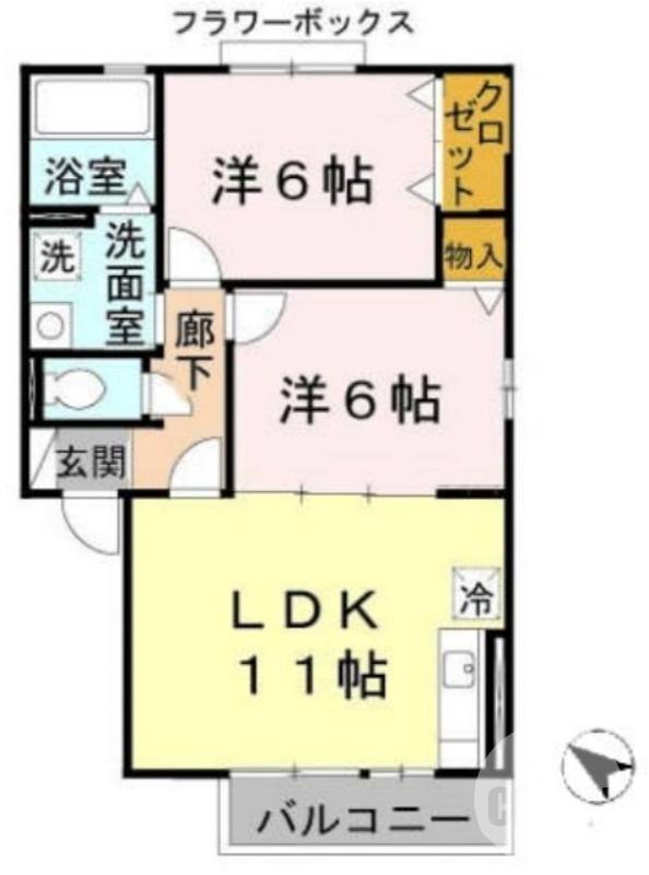 クレールアビタシオンKONISHI(2LDK/2階)の間取り写真