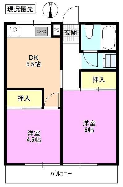 コーポ大木(2DK/2階)の間取り写真