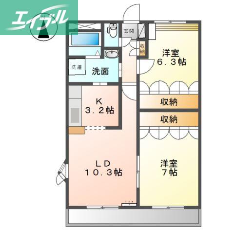 サンライズ3番館(2LDK/3階)の間取り写真