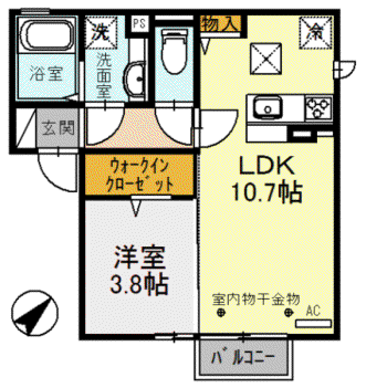 AITOR(1LDK/1階)の間取り写真