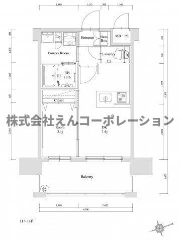 エンクレスト天神GLEE(1DK/9階)の間取り写真