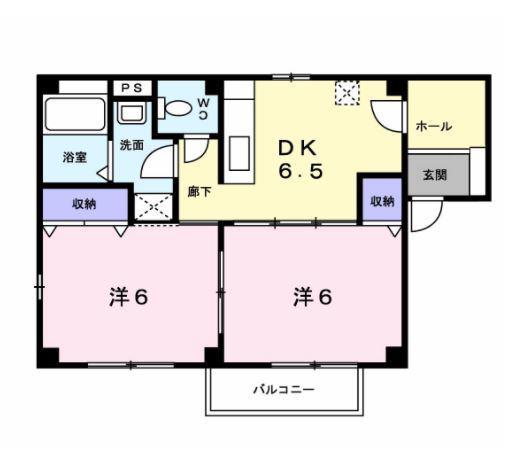 プラシード(2DK/1階)の間取り写真