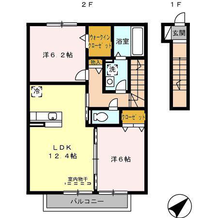 ハイツ アムール A(2LDK/2階)の間取り写真