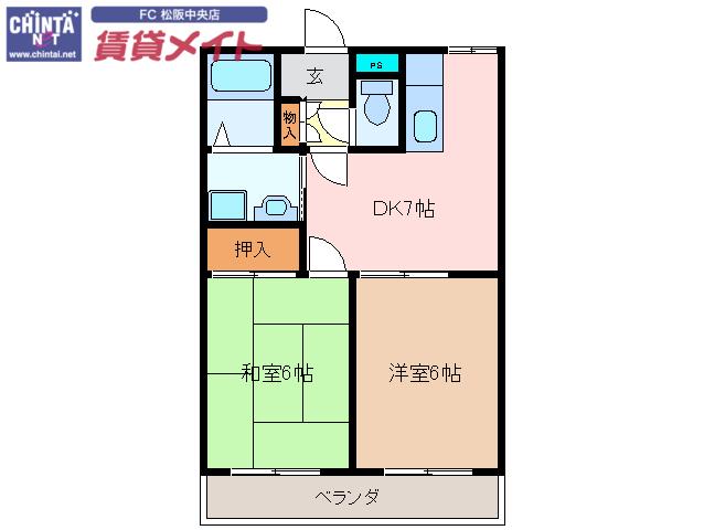 プレシャスII(2DK/1階)の間取り写真