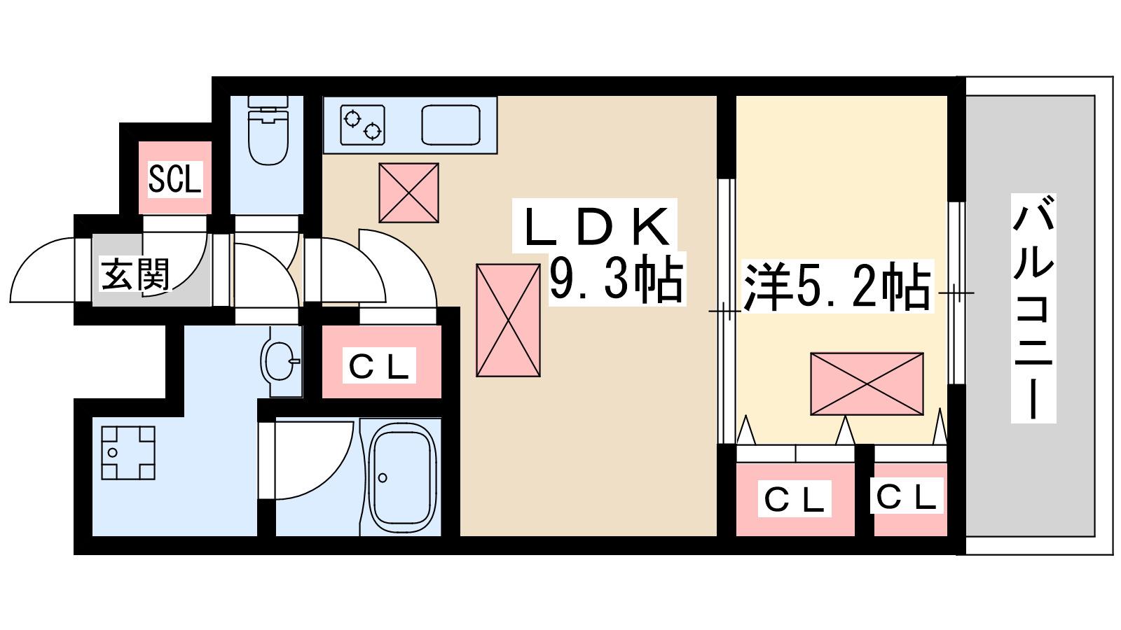 スプランディッド三国Ⅰ(1LDK/9階)の間取り写真