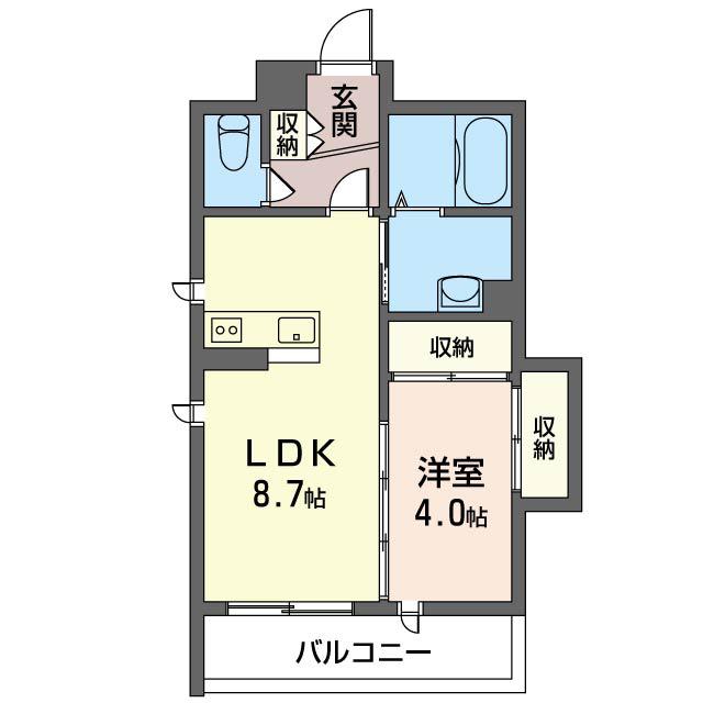 山晃第二ビル(1LDK/4階)の間取り写真