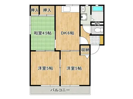 ディアス石原 D棟(3DK/2階)の間取り写真