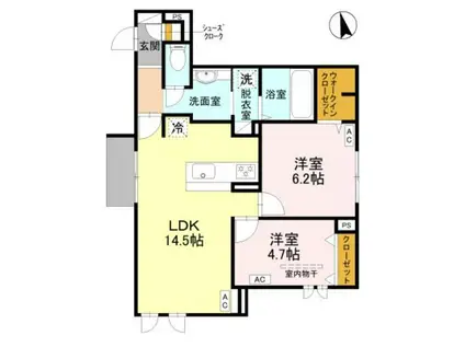 シュトラール鳳(2LDK/1階)の間取り写真