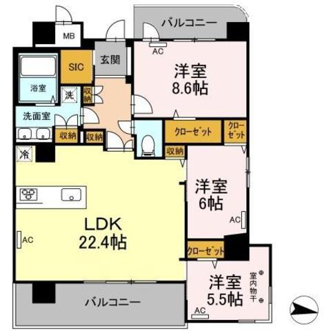 PARK AVENUE イースト(3LDK/14階)の間取り写真