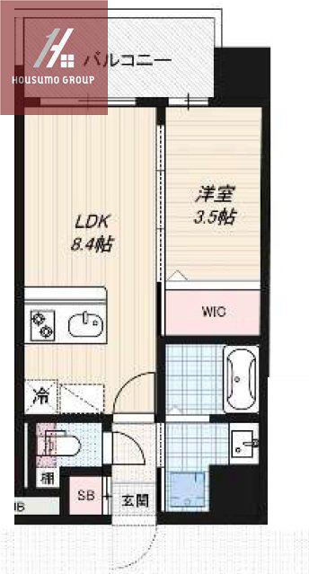 LUXE玉造南(1LDK/12階)の間取り写真