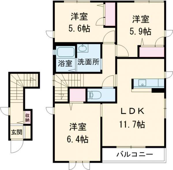 サンリッチ  H棟(3LDK/2階)の間取り写真