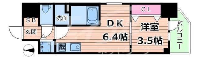 エスリードレジデンス都島デュオ(1DK/5階)の間取り写真