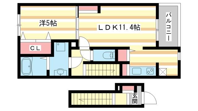 ルナ ヒルズ(1LDK/2階)の間取り写真