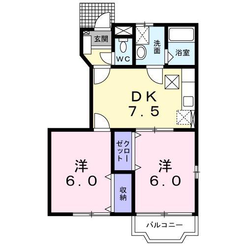 グリーンハイツB(2DK/1階)の間取り写真