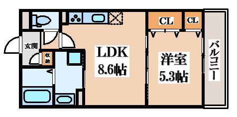 ピレーネ北条V(1LDK/3階)の間取り写真