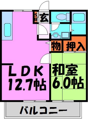 グリーンヒルII(1LDK/1階)の間取り写真