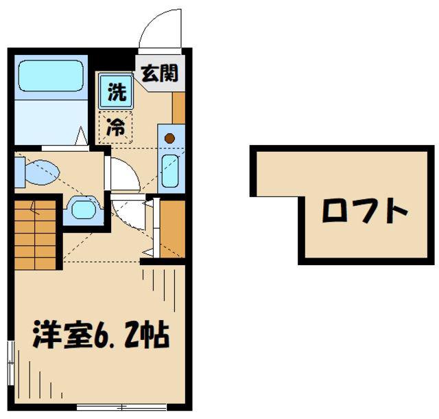 サザンコート相模大野(1K/2階)の間取り写真
