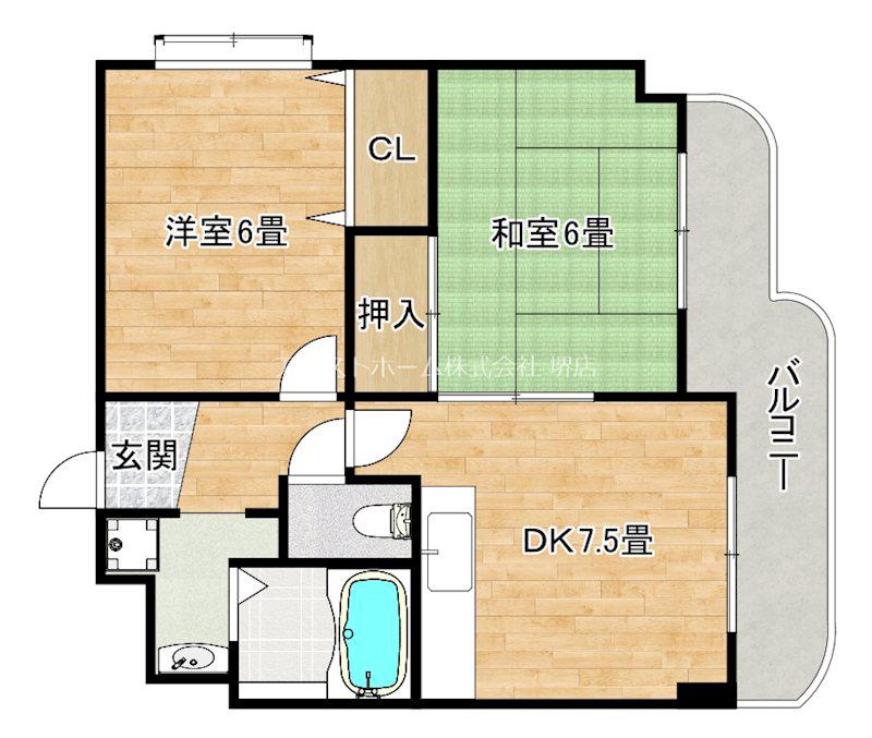 グランディール浜寺(2DK/2階)の間取り写真