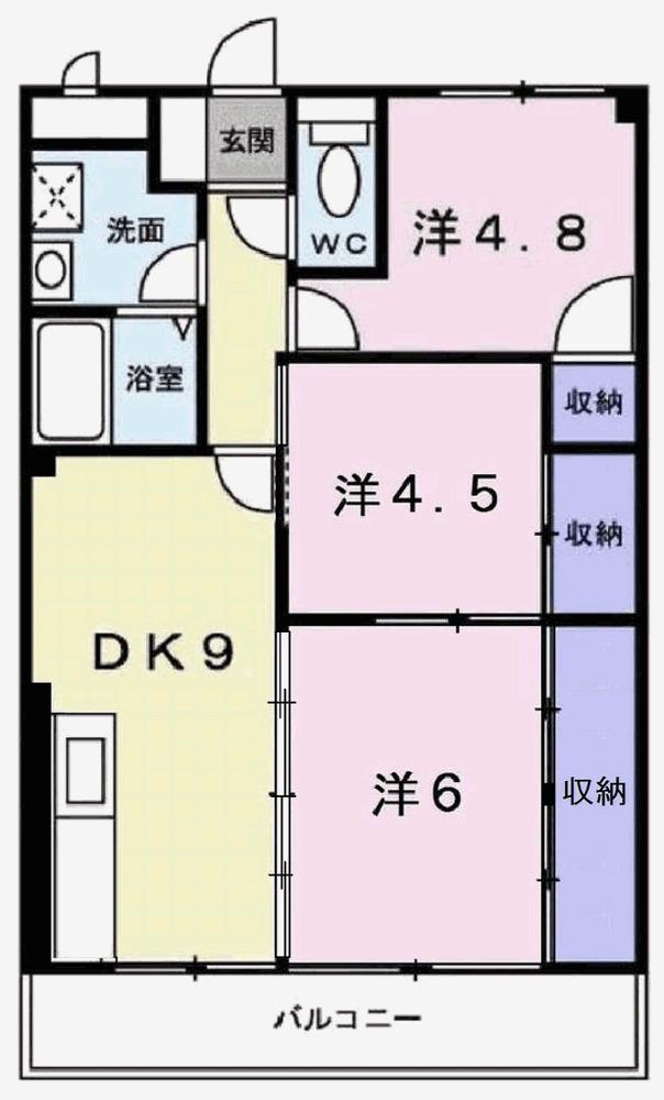 ヴィラデルソーレ(3DK/3階)の間取り写真
