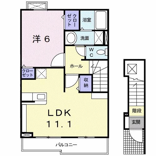 カーサ エレガンテII(1LDK/2階)の間取り写真