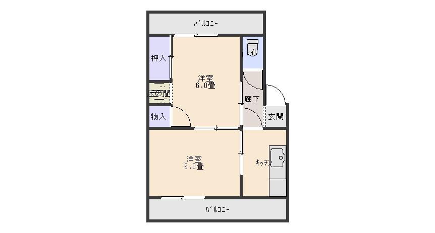 坪根荘(2K/1階)の間取り写真