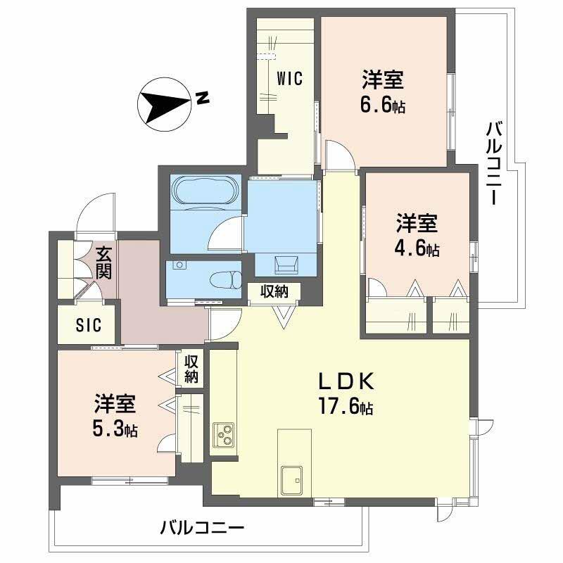 ザ パークサイド上八(3LDK/4階)の間取り写真