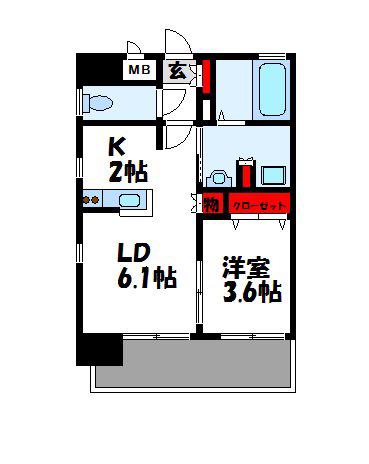 サニークレスト東比恵(1LDK/8階)の間取り写真