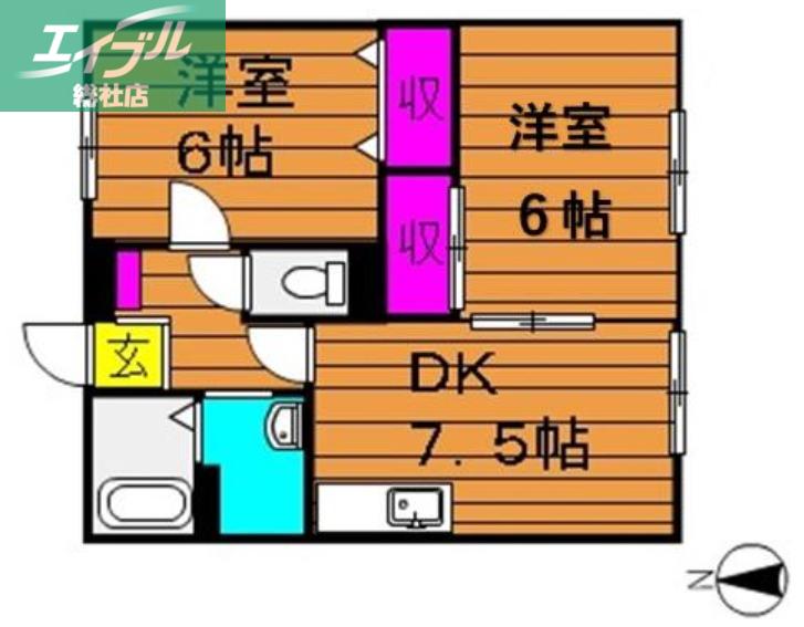 サンライフ玉島A棟(2DK/1階)の間取り写真