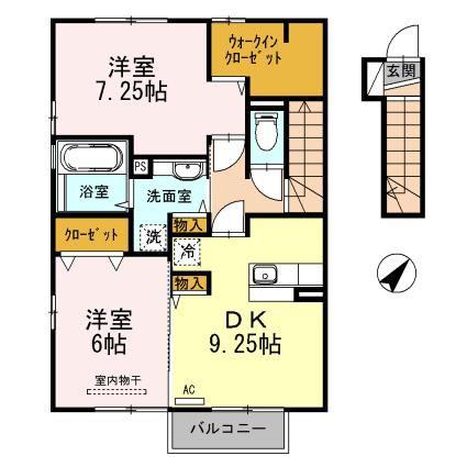 ディアコート浜道I(2DK/2階)の間取り写真