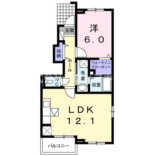 プリムヴェール2番館(1LDK/1階)の間取り写真