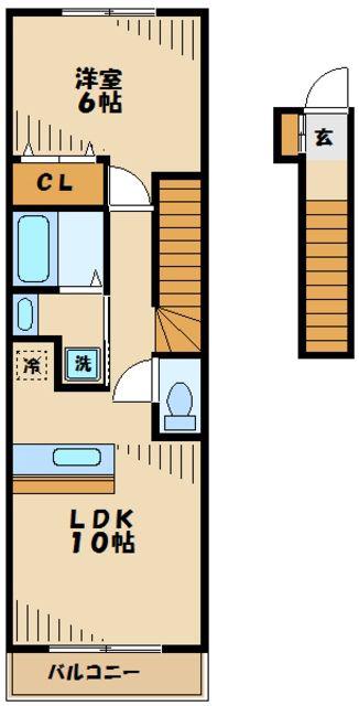 アームズ横山II(1LDK/2階)の間取り写真